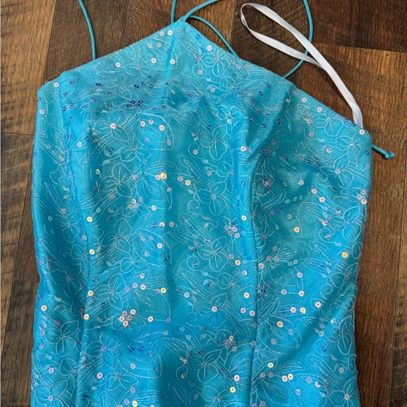 Vintage Blondie Nites Elegant Blue Halter Dress sz 9/10 - Picture 5 of 6